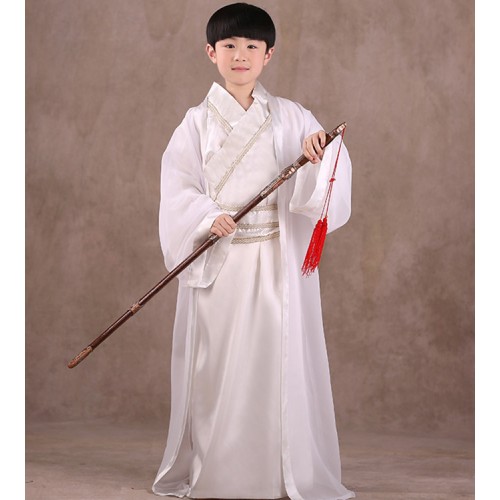 Hanfu boy Chinese folk dance costumes  for boys kids warrior swordsmen Confucius school drama cosplay robes dresses 